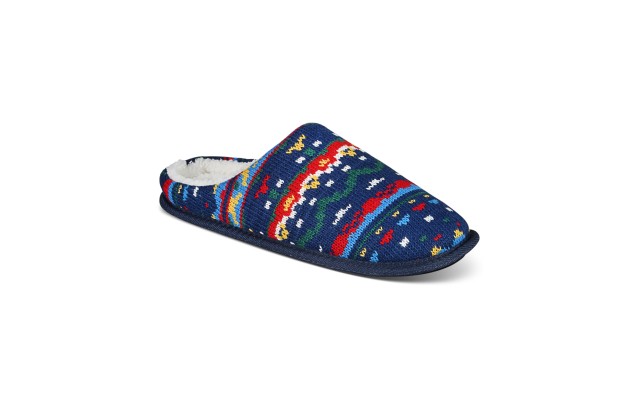  Men’s Jake Plaid Slip On Slippers, Navy, Small