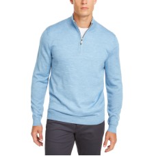 Club Room Men’s Quarter-Zip Merino Wool Blend Sweater, Pale Ink, XX-Large