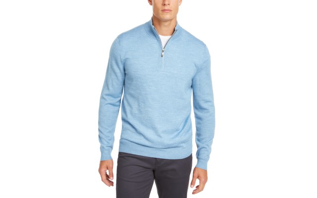  Men’s Quarter-Zip Merino Wool Blend Sweater, Pale Ink, XX-Large