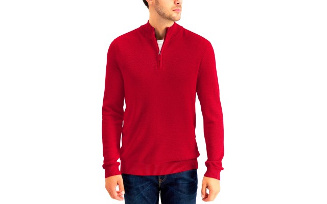  Men’s Quarter-Zip Textured Cotton Sweater, Anthem Red, Small