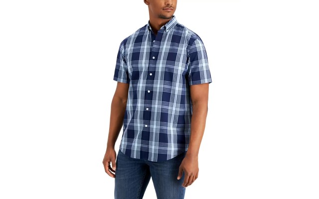  Men’s Regular-Fit Plaid Shirt, Blue, X-Large