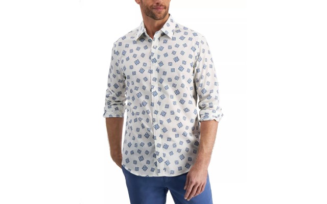  Men’s Rolo Paisley-Print Shirt, White/S