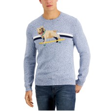 Club Room Men’s Skateboard Dog Sweater, Blue Heather, X-Large