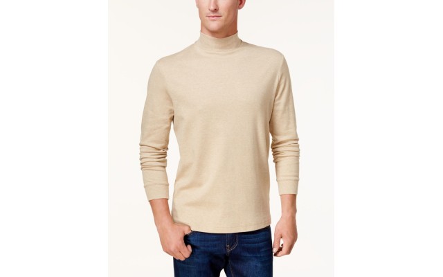  Mens Solid Turtleneck Shirts, Beige, Small