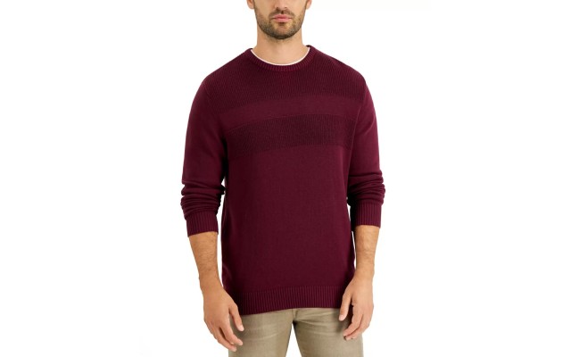  Men’s Textured Cotton Sweater, Red Plum, Medium