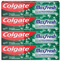 Colgate Max Fresh Whitening Toothpaste with Mini Strips, Clean Mint Toothpaste for Bad Breath, Helps Fight Cavities, 6.3 Ounce (4 pk)