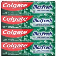 Colgate Max Fresh Whitening Toothpaste with Mini Strips, Clean Mint Toothpaste for Bad Breath, Helps Fight Cavities, 6.3 Ounce (4 pk)