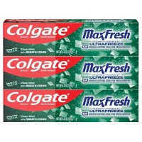 Colgate Max Fresh with Whitening Toothpaste with Mini Breath Strips, Clean Mint Toothpaste for Bad Breath, 6.3 Oz Tube. 3 Pack