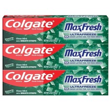 Colgate Max Fresh with Whitening Toothpaste with Mini Breath Strips, Clean Mint Toothpaste for Bad Breath, 6.3 Oz Tube. 3 Pack