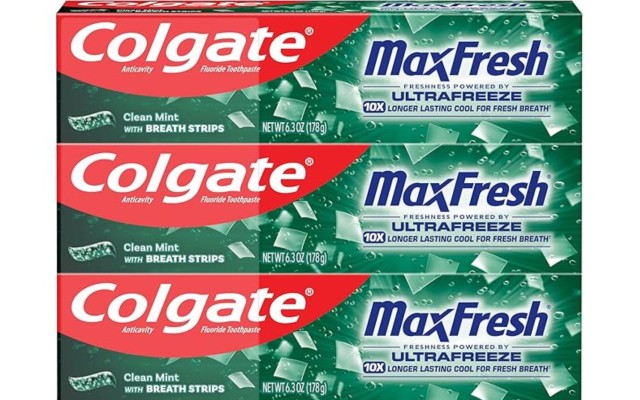  Max Fresh with Whitening Toothpaste with Mini Breath Strips, Clean Mint Toothpaste for Bad Breath, 6.3 Oz Tube. 3 Pack
