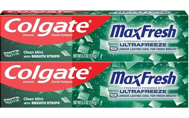  Max Fresh with Whitening Toothpaste with Mini Breath Strips, Clean Mint Toothpaste for Bad Breath, 6.3 Oz Tube. 2 Pack