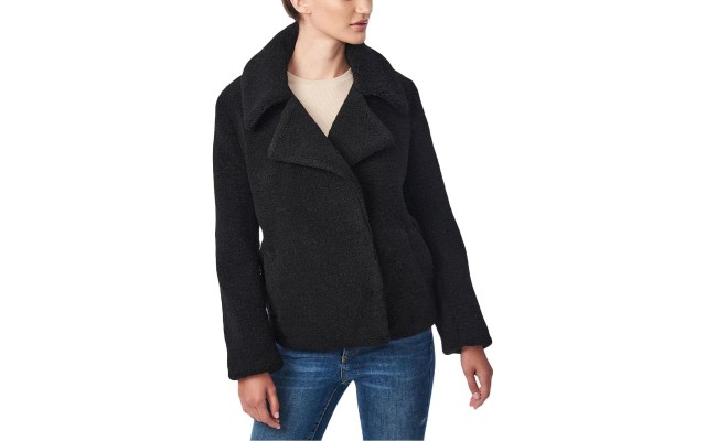  Juniors’ Faux-Fur Teddy Coat, Black, 2X-Large