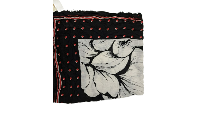  Dot Floral Square Scarf, Black/Red