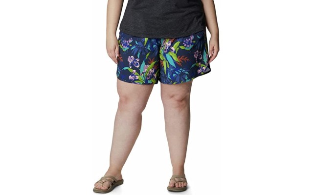  Womens Plus Size Bogata Bay Printed Stretch Shorts, Navy, 2X