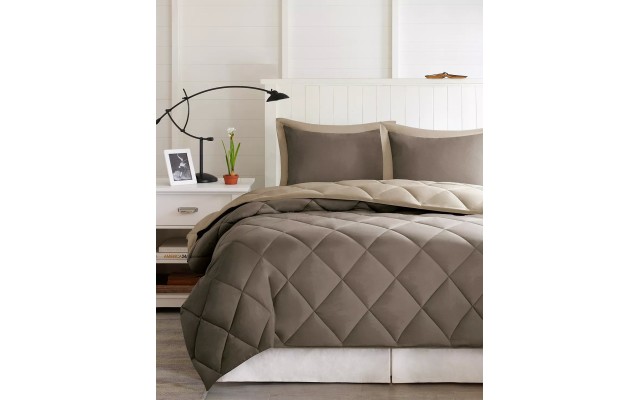 Comfort Classics Windsor Reversible Down Alternative 3M Scotchgard Comforter Set, Brown/Sand, Full/Queen