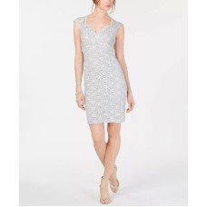 Connected Womens Lace Sweetheart Sheath Dress, Silver/16