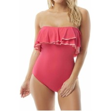 Contours by Coco Reef Women’s Agate Ruffle Bandeau ONE Piece, Hibiscus 618, 14/38 C