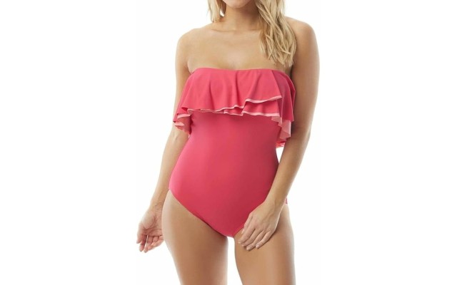  Women’s Agate Ruffle Bandeau ONE Piece, Hibiscus 618, 14/38 C