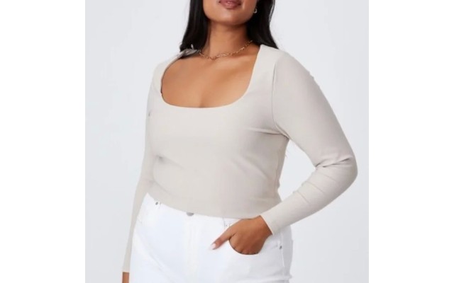  Curve Quinn Square Neck Long Sleeve Top, Taupe, 12
