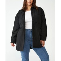 Cotton On Trendy Plus Size Puffer Shacket Jacket, Black, 20W/22W