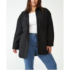 Cotton On Trendy Plus Size Puffer Shacket Jacket, Black, 20W/22W