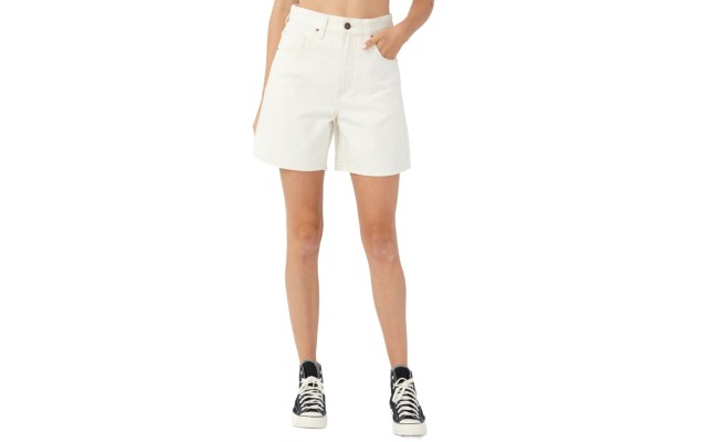  Women’s Dad Denim Shorts, White, 8
