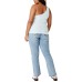  Womens Trendy Plus Size Zinny One Shoulder Tops, Daisy Blue, 18