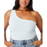 Cotton On Womens Trendy Plus Size Zinny One Shoulder Tops, Daisy Blue, 18