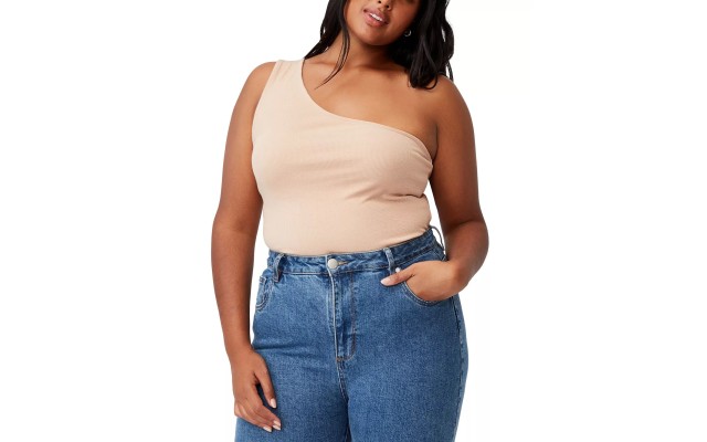 Womens Trendy Plus Size Zinny One Shoulder Tops, Sandy Pink, 18