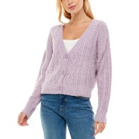 Crave Fame Juniors’ Cable-Knit Cardigan, Lilac/L