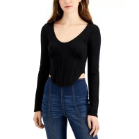 Crave Fame Juniors’ Cropped Corset-Waist Top, Black/L