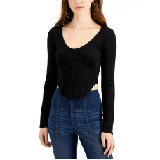 Crave Fame Juniors’ Cropped Corset-Waist Top, Black/L