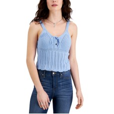 Crave Fame Juniors’ Lace-Up Sweater Top, Blue, Large