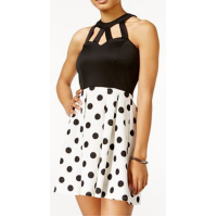 Crystal Doll Juniors’ Cutout Polka-Dot Fit & Flare Dress (Black/White, 11)