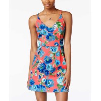 Crystal Doll Juniors’ Printed Crisscross-Back Scuba Fit & Flare Dress, Pink, 3