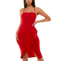 Crystal Doll Womens Juniors’ Strappy Scuba Crepe Midi Dress, Red/5