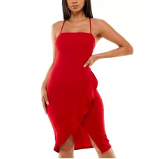 Crystal Doll Womens Juniors’ Strappy Scuba Crepe Midi Dress, Red/5