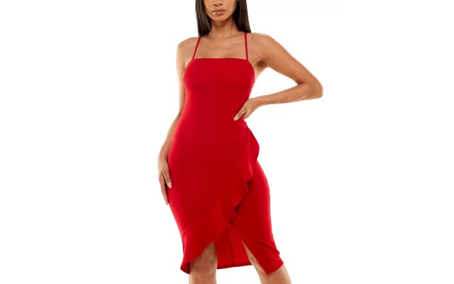  Womens Juniors’ Strappy Scuba Crepe Midi Dress, Red/5