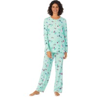 Cuddl Duds Brushed Sweater Knit Long Sleeve Henley Top 2-Pc Pajama Set, Blue, Large