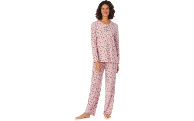  Brushed Sweater Knit Long Sleeve Henley Top 2-Pc Pajama Set, Pink, X-Large