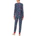  Women’s 2-Pc. Brushed Sweater Knit Printed Jogger Pajamas Set (Blue Multi, X-Large)