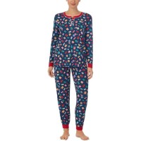 Cuddl Duds Women’s Long Sleeve Sweater Knit Pajama Set, Navy,Large