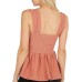  Juniors’ Square-Neck Smocked Sleeveless Peplum Top, Brick Dust, Large