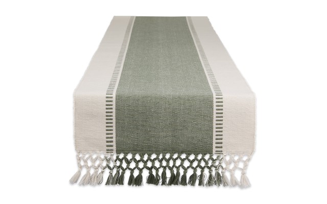  Dobby Stripe Table Runner, 13″ x 108″, Artichoke Green