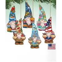 Designocracy 6 Piece Holidays Dwarfs Gnomes Wood Ornaments Set, Multi