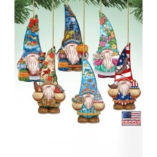 Designocracy 6 Piece Holidays Dwarfs Gnomes Wood Ornaments Set, Multi