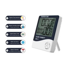 Digital Multifunctional Desk Clock with Thermometer, Humidity Checker, Alarm Clock, Calendar, Digital Clock with 5 Functions, Alarm Clock for Nightstand, Kitchen Timer