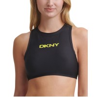 DKNY Racerback Zip Logo Bikini Top, Medium, Black