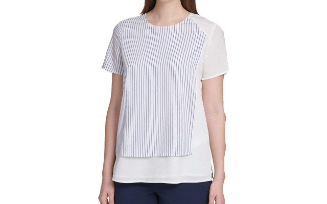  Striped & Solid Crewneck Top