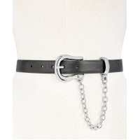 Dkny Womens Chain Swag Leather Belt, Black/Silver, Medium